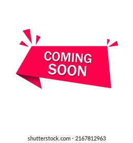 Coming soon red vector banner ribbon. Announcement of New Product or Store Opening. Modern web element.