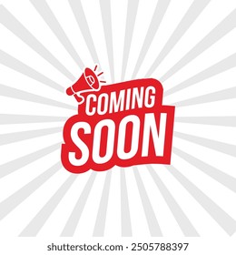 coming soon red white design with megaphone