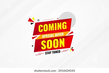 Coming Soon Sale Banner vector template. Grand Opening vector graphic element. Super shop label Promo design. Product opening festival background collection. 