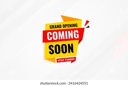 Coming Soon Sale Banner vector template. Grand Opening vector graphic element. Super shop label Promo design. Product opening festival background collection. 
