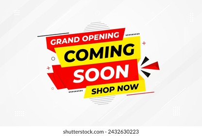 Coming Soon Sale Banner vector template. Grand Opening vector graphic element. Super shop label Promo design. Product opening festival background collection.