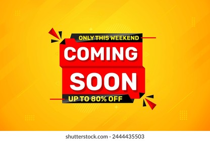 Coming Soon Sale Banner vector template. Grand Opening vector graphic element. Super shop label Promo design. Product opening festival background collection.