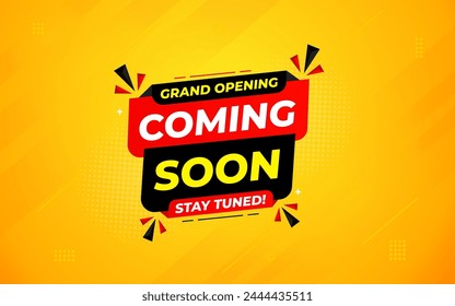 Coming Soon Sale Banner vector template. Grand Opening vector graphic element. Super shop label Promo design. Product opening festival background collection.