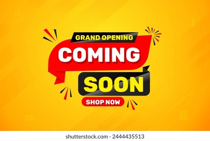 Coming Soon Sale Banner vector template. Grand Opening vector graphic element. Super shop label Promo design. Product opening festival background collection.