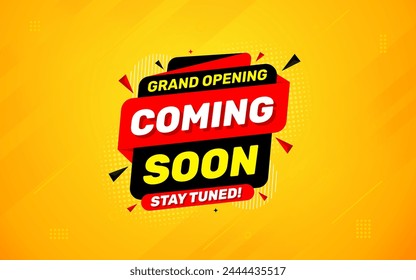 Coming Soon Sale Banner vector template. Grand Opening vector graphic element. Super shop label Promo design. Product opening festival background collection.