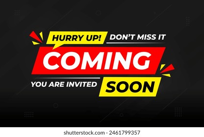 Coming Soon Sale Banner vector template. Grand Opening vector graphic element. Super shop label Promo design. Product opening festival background collection. 