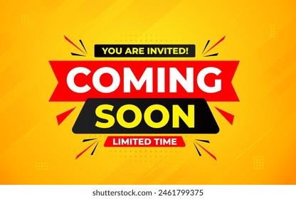 Coming Soon Sale Banner vector template. Grand Opening vector graphic element. Super shop label Promo design. Product opening festival background collection. 