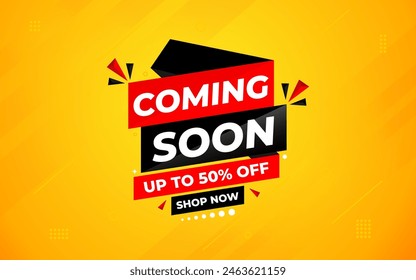 Coming Soon Sale Banner vector template. Grand Opening vector graphic element. Super shop label Promo design. Product opening festival background collection. 