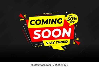 Coming Soon Sale Banner vector template. Grand Opening vector graphic element. Super shop label Promo design. Product opening festival background collection. 