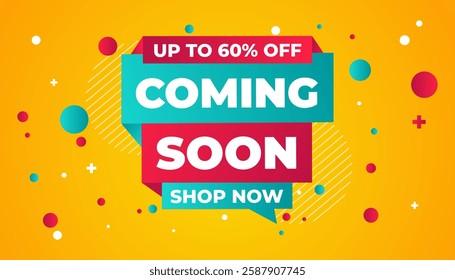 Coming Soon Sale Banner vector template. Grand Opening vector graphic element. Super shop label Promo design. Product opening festival background collection.