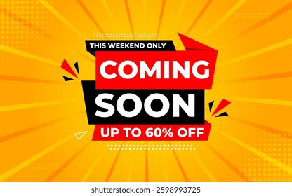 Coming Soon Sale Banner vector template. Grand Opening vector graphic element. Super shop label Promo design. Product opening festival background collection. 
