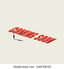 Coming soon sign or banner vector template background with minimalist businessman. Under construction announcement. Eps10 vector illustration.