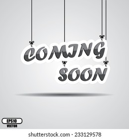 Coming soon Sign Hanging isolated on white. Vector