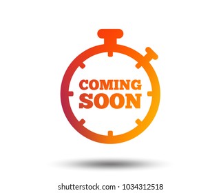 Coming soon sign icon. Promotion announcement symbol. Blurred gradient design element. Vivid graphic flat icon. Vector