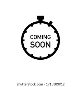 Coming soon sign icon. Promotion announcement symbol. Gray flat button with shadow. Modern UI website navigation. Vector