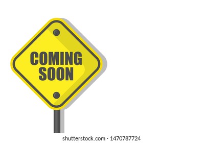coming soon sign isolated on white background. flat design.yellow traffic sign in flat design.