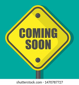coming soon sign isolated on white background. flat design.yellow traffic sign in flat design.