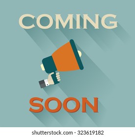 Coming Soon Sign on Teal Background, retro design