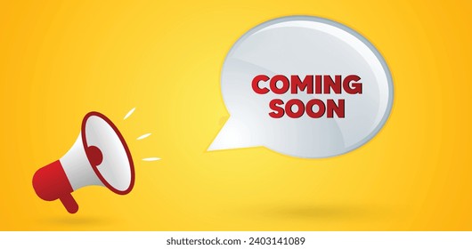coming soon speech bubble with megaphone vector poster 