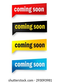 Coming soon speech bubble / web button collection isolated on white