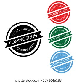 coming soon stamp, sign for users. Isolated white background, editable vector file social media