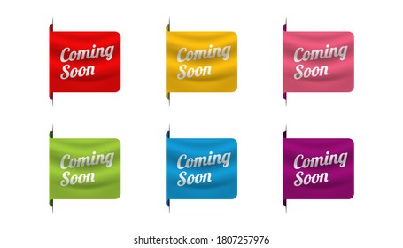 Coming soon sticker set banner design template.