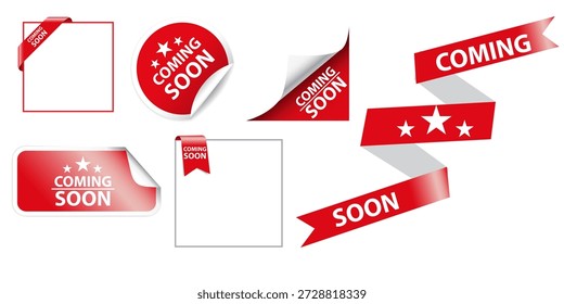 Próximamente diseño de Vector de etiqueta adhesiva. Próximamente elemento de icono de insignia