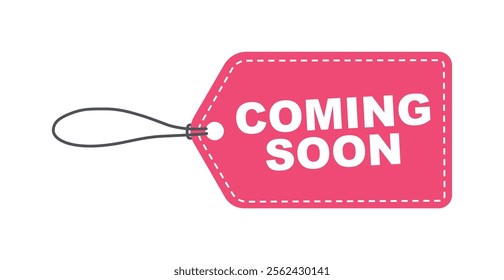 Coming soon tag banner pink colour. Business shopping online website coming soon tag label design vector illustration.