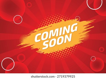 Coming soon template,  coming soon banner with flat design, coming soon on red background,  coming soon information