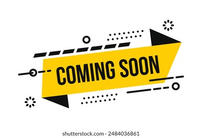 Coming soon text with abstract ribbon. for banner, label, icon, symbol, sign, etc. isolated on white background. Vector Illustration