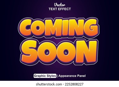 coming soon text effect with graphic style and editable.