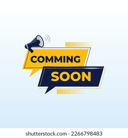 Coming soon text with megaphone vector illustration