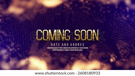 Coming Soon text on bright background. Ceremony presentation or grand opening. Vector illustration.