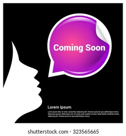 Coming Soon Text Realistic female annonce Purple Speech Bubble