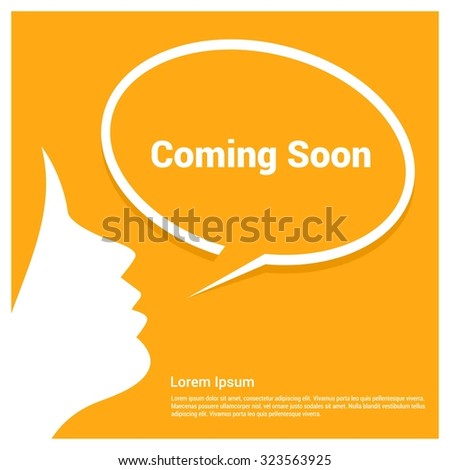 Coming Soon Text Realistic female annonce Yellow background Speech Bubble