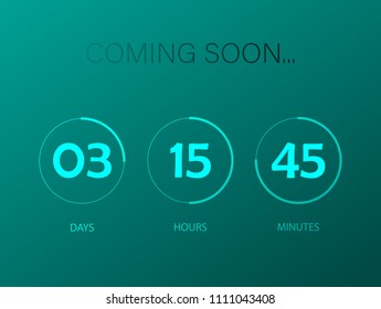 Coming soon timer. Clock counter. Vector template for your design.