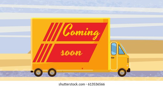 Coming soon, truck, speed, card, style, vector, illustration