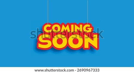 Coming soon Typography hanging dangler door or wall sign design template. Vector illustration

