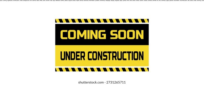Próximamente bajo Anuncio de construcción. Ilustración vectorial.