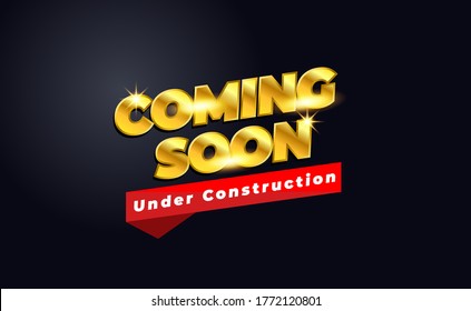 Coming Soon Under Construction text on abstract Dark Background with Golden Colour. Design Concept for sale, business advertising, web, promotion announce, poster, banner, flyer. Vector Illustration