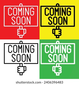 Coming soon Vector Icon, Lineal style icon, from Work in Progress icons collection, isolated on Red, Yellow, White and Green Background.