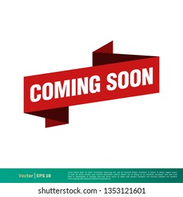 Coming Soon Vector Red Ribbon Banner Template Illustration Design. Vector EPS 10.