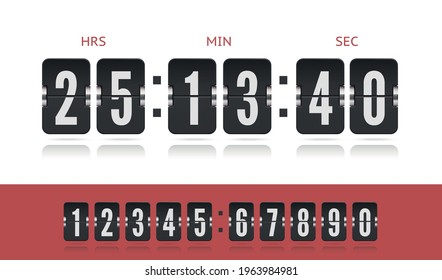 Coming soon web page design template of flip time counter with reflection on white background. Vector modern ui design old countdown timer with numbers. Scoreboard number font.
