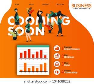 COMING SOON writing with orange and flat illustration. can use for, landing page, template, ui, web, mobile app, poster, banner, flyer, vector illustration, online promotion, internet marketing