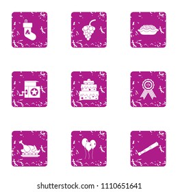 Coming year icons set. Grunge set of 9 coming year vector icons for web isolated on white background