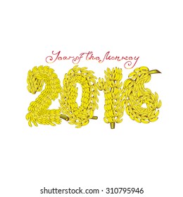 The coming year of the monkey who loves bananas.Vector.
