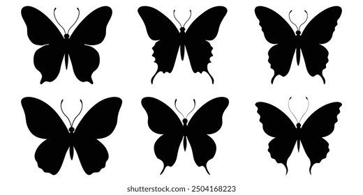 comma butterfly silhouette vector set-2