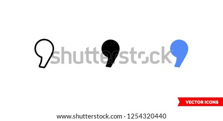 Comma icon of 3 types: color, black and white, outline. Isolated vector sign symbol.