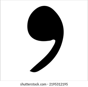 The comma icon. Clipart, template, logo, icon, design, sketch. Punctuality, punctuation mark. Writing. Black and white hand-drawn illustration. Isolated object on a white background.