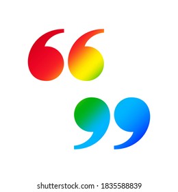 comma sign rainbow colorful for clip art, quotation mark sign isolated on white, quote symbol for illustration, icon quote for graphic  flat lay design